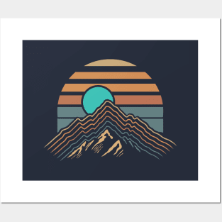 Retro Vintage Mountain Sunset Posters and Art